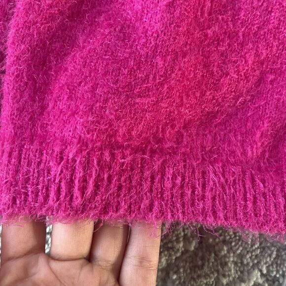 NWT Abound Fuzzy Knit Cropped Sweater Crewneck In Hot Pink Cyclamen Size Xs - Picture 6 of 10